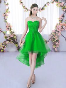 Enchanting High Low Green Wedding Party Dress Tulle Sleeveless Lace