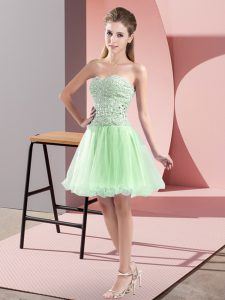 Sleeveless Tulle Mini Length Zipper Dress for Prom in Apple Green with Beading