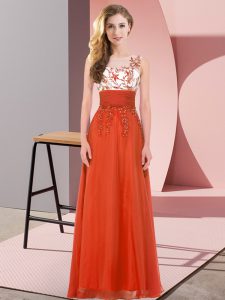 Captivating Rust Red Chiffon Backless Scoop Sleeveless Floor Length Quinceanera Court Dresses Appliques