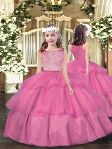 Organza Sleeveless Floor Length Girls Pageant Dresses and Beading and Ruffled Layers