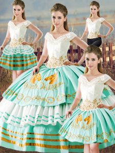 Elegant Apple Green Lace Up Quinceanera Gowns Embroidery and Ruffled Layers Sleeveless Floor Length