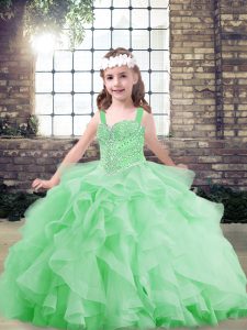 Straps Sleeveless Tulle Glitz Pageant Dress Beading and Ruffles Lace Up
