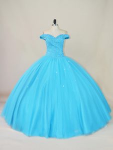 High End Blue Sleeveless Tulle Lace Up Sweet 16 Dresses for Sweet 16 and Quinceanera