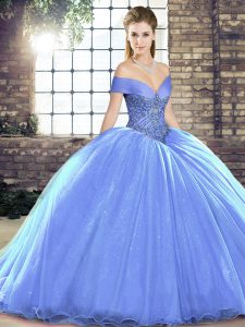 Glamorous Ball Gowns Sleeveless Lavender Quinceanera Dresses Brush Train Lace Up