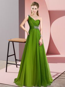 Modern Olive Green Prom Dress One Shoulder Sleeveless Brush Train Criss Cross