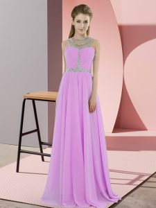 Lilac Sleeveless Chiffon Zipper Prom Dress for Prom and Party