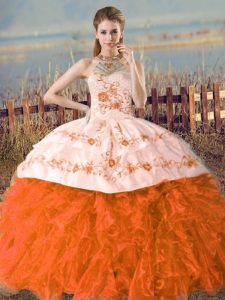 Spectacular Ball Gowns Sleeveless Orange and Rust Red Sweet 16 Dress Court Train Lace Up