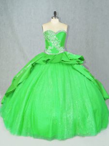 Tulle Lace Up Sweetheart Sleeveless Quinceanera Gown Brush Train Embroidery