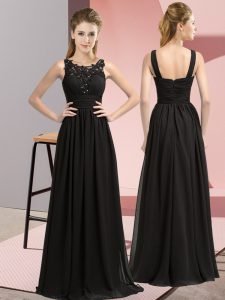 Custom Designed Black Empire Beading and Appliques Damas Dress Zipper Chiffon Sleeveless Floor Length