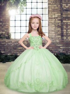 Dazzling Yellow Green Tulle Lace Up Straps Sleeveless Floor Length Little Girls Pageant Dress Beading