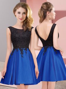 Best Selling Scoop Sleeveless Wedding Party Dress Mini Length Lace Royal Blue Satin