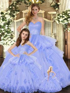 Stylish Ball Gowns Vestidos de Quinceanera Lavender Sweetheart Tulle Sleeveless Floor Length Lace Up