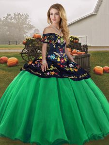 Turquoise Off The Shoulder Neckline Embroidery Quinceanera Gowns Sleeveless Lace Up