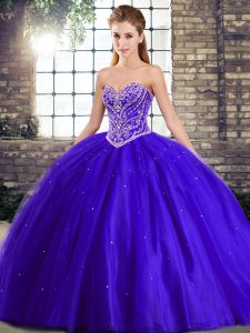 Clearance Blue Vestidos de Quinceanera Military Ball and Sweet 16 and Quinceanera with Beading Sweetheart Sleeveless Brush Train Lace Up