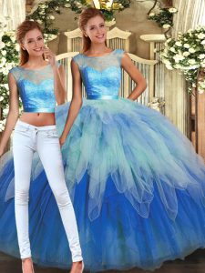Cute Sleeveless Lace and Ruffles Backless Quinceanera Gowns