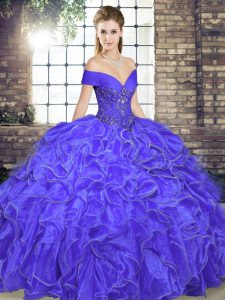 Clearance Floor Length Lavender Ball Gown Prom Dress Off The Shoulder Sleeveless Lace Up