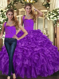 Purple Halter Top Lace Up Ruffles Quinceanera Dress Sleeveless