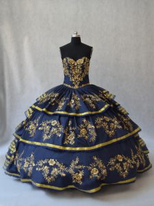 New Arrival Navy Blue Sleeveless Organza Lace Up Quinceanera Gown for Sweet 16 and Quinceanera