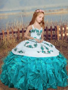 Sleeveless Embroidery and Ruffles Lace Up Pageant Dress Womens