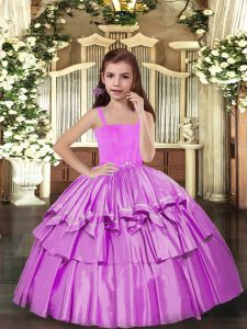 Lilac Sleeveless Floor Length Ruffled Layers Lace Up Little Girls Pageant Dress Wholesale