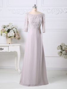 Pretty Floor Length Empire 3 4 Length Sleeve Pink Prom Gown Zipper