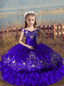Ball Gowns Pageant Dress for Womens Purple Off The Shoulder Satin and Organza Sleeveless Floor Length Lace Up