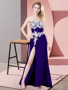 Smart Purple Column/Sheath Sweetheart Sleeveless Chiffon Floor Length Lace Up Lace and Appliques Homecoming Dress