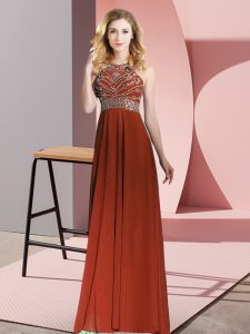 Rust Red Backless Winning Pageant Gowns Beading Sleeveless Floor Length