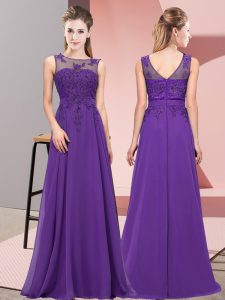 Flirting Floor Length Empire Sleeveless Purple Wedding Party Dress Zipper