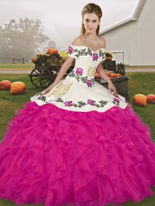 Simple Sleeveless Lace Up Floor Length Embroidery and Ruffles Sweet 16 Dress