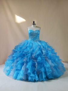 Best Organza Sleeveless Floor Length Ball Gown Prom Dress and Beading and Ruffles