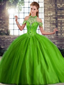 On Sale Sleeveless Brush Train Lace Up Beading Quince Ball Gowns