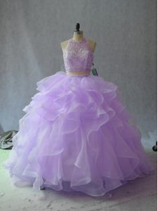 Lavender Sweet 16 Dresses Organza Sleeveless Beading and Ruffles