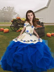 Modern Organza Sleeveless Floor Length Little Girls Pageant Gowns and Embroidery and Ruffles