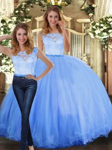 Colorful Floor Length Two Pieces Sleeveless Blue Sweet 16 Dresses Clasp Handle