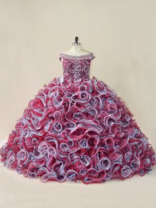 Multi-color Lace Up Off The Shoulder Beading and Ruffles 15 Quinceanera Dress Organza Sleeveless Court Train