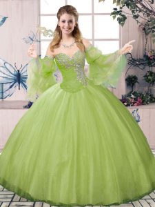 Floor Length Ball Gowns Long Sleeves Olive Green Ball Gown Prom Dress Lace Up