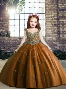 Floor Length Ball Gowns Sleeveless Brown Little Girls Pageant Dress Wholesale Lace Up