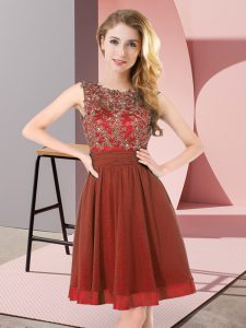 Beauteous Rust Red Chiffon Backless Dama Dress Sleeveless Mini Length Beading and Appliques