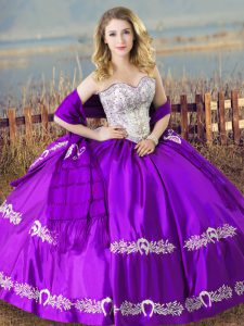 Ideal Purple Vestidos de Quinceanera Sweet 16 and Quinceanera with Beading and Embroidery Sweetheart Sleeveless Lace Up