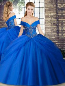 Sweet Royal Blue Sleeveless Beading and Pick Ups Lace Up Quince Ball Gowns