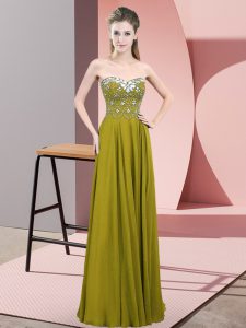 Sleeveless Chiffon Floor Length Zipper Homecoming Dress Online in Olive Green with Beading
