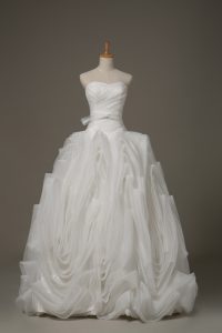 White Sweetheart Neckline Belt Wedding Gown Sleeveless Lace Up