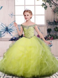 Latest Floor Length Ball Gowns Sleeveless Yellow Green Little Girl Pageant Gowns Side Zipper