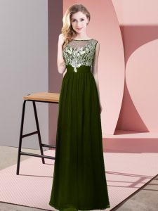 Most Popular Floor Length Empire Sleeveless Olive Green Homecoming Dress Online Backless