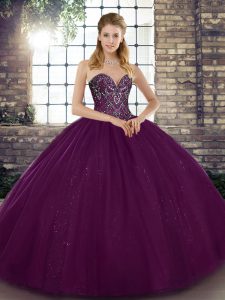 Custom Design Dark Purple Lace Up Vestidos de Quinceanera Beading Sleeveless Floor Length