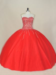 Red Sweetheart Lace Up Beading 15th Birthday Dress Sleeveless