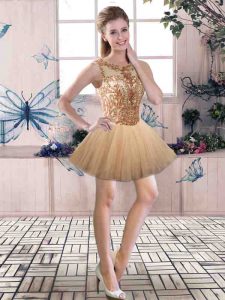 Fashion Gold Sleeveless Beading Mini Length Dress for Prom