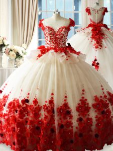 Sleeveless Brush Train Zipper Hand Made Flower Ball Gown Prom Dress