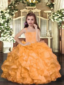 Floor Length Orange Winning Pageant Gowns Straps Sleeveless Lace Up